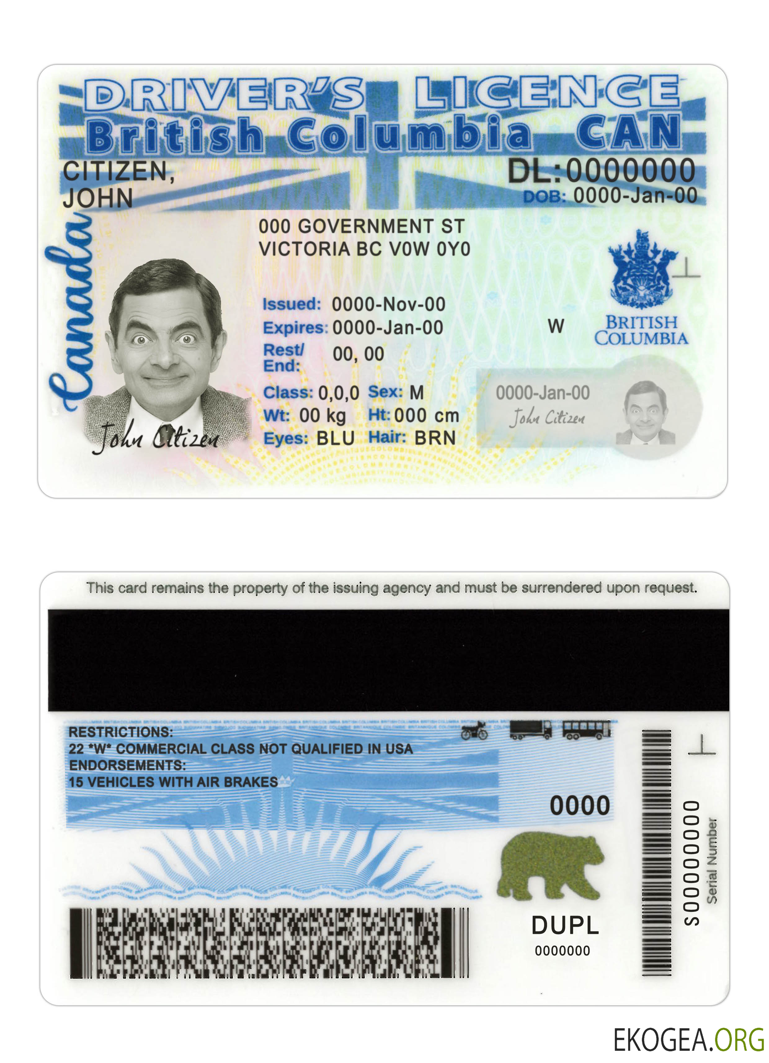Canada British Columbia driving license new version scr
